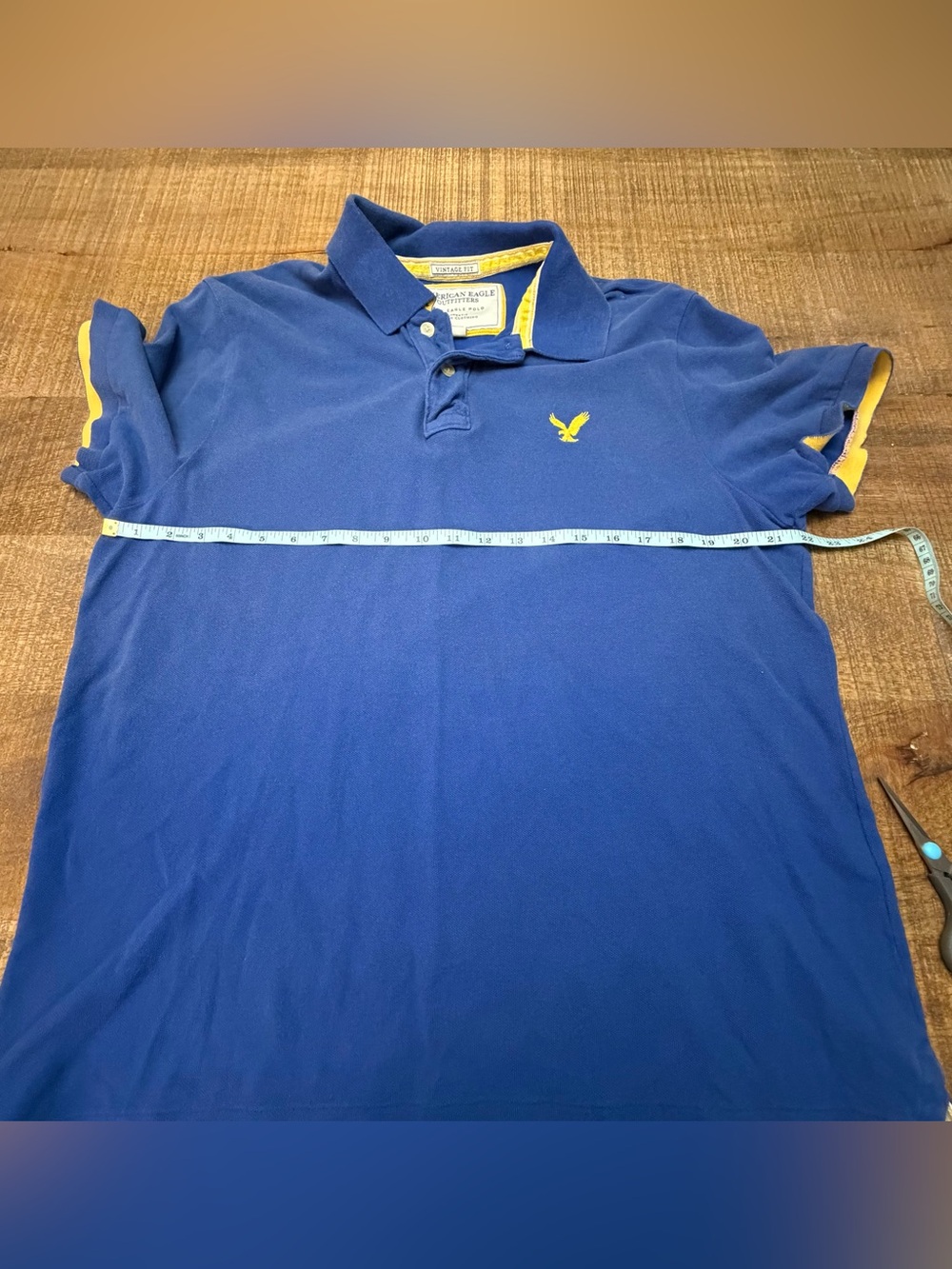 Y2K American Eagle Outfitters Men’s Royal Blue Polo with Yellow Accents - Picture 5 of 6
